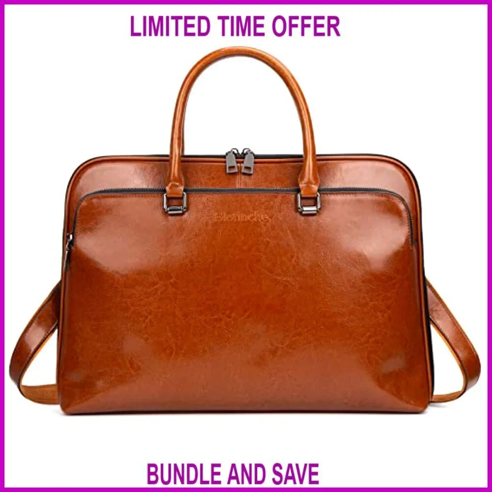 Genuine Leather Laptop Messenger Bag 13.3-15.6 Inch Work Briefcase